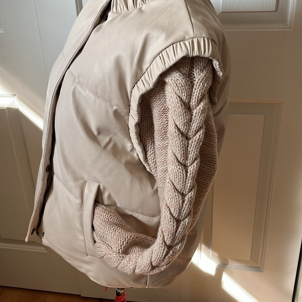 Unreal Fur Barcelona Vegan Faux Leather Cable Knit Sleeve Puffer Jacket M NWOT - Picture 9 of 16